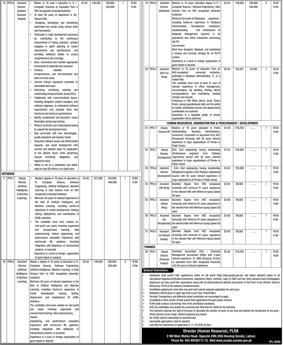 Jobs in Punjab Land Records Authority Lahore 1